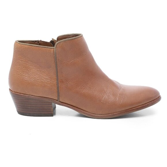 Sam Edelman Betty Ankle Bootie Western Boots Brown Tan Side Zipper Stacked Heel - Picture 2 of 10